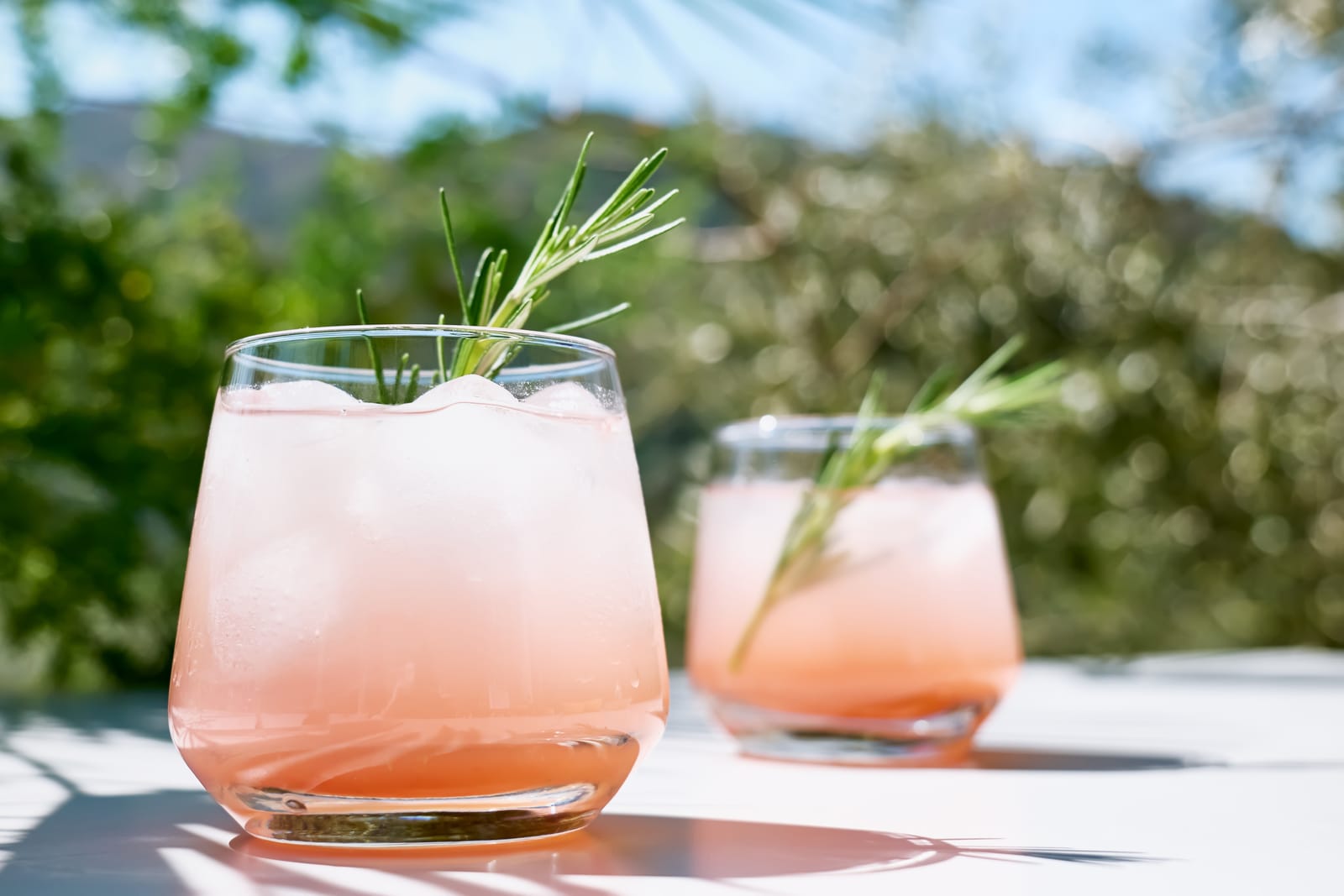 Signature cocktails garnished and served at an event bar